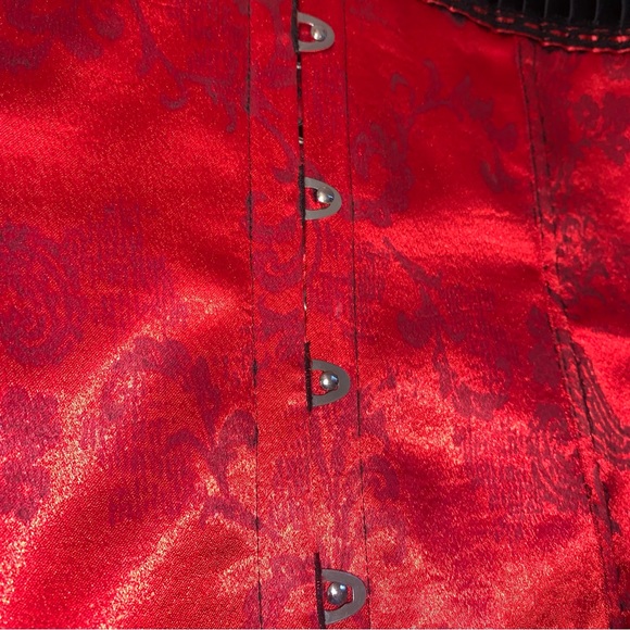 Sexy Red Satin and Black Lace and Embellishment Corset - Picture 4 of 12